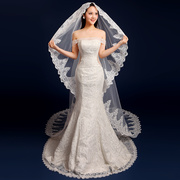 新娘头纱韩式超长3米拖尾蕾丝白色软纱头纱结婚影楼写真