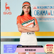 SVG高尔夫服装女印花短袖T恤衫修身女士运动上衣打底衫