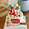 兔宝宝1周岁生日蛋糕，装饰插件仿翻糖，100天红色波点毛球帽兔子插牌