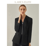 LadySElite/慕裁 黑色西装外套女2023小众设计修身拉链上衣职业装