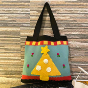 手绣圣诞可爱礼物袋2022外贸女士编织单肩包袋手提包针织森女包包
