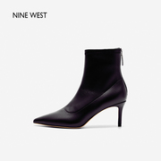 Nine West/玖熙冬季羊皮短靴女尖头细跟法式气质弹力瘦瘦鞋