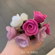 韩国进口France金标温柔粉紫白色玫瑰花发圈复古法式气质发绳头绳