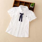 女童衬衫短袖夏装2023儿童，白衬衣(白衬衣)纯棉洋气，女孩打底衫宝宝上衣