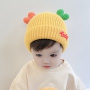 婴儿帽子秋冬加厚毛线套头帽，超萌爱心儿童防风，护耳帽加厚宝宝帽潮