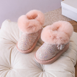 冬季女童亮晶晶公主靴0-1-3岁女宝宝棉靴2小童雪地靴婴儿保暖短靴