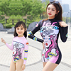韩国女童泳衣连体防晒长袖中小童潜水服女显瘦母女亲子运动游泳装