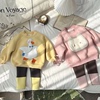 女童冬款韩版卡通加绒套装，2023秋冬宝宝卫衣，打底裤加厚两件套