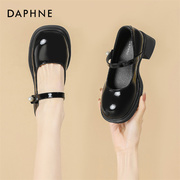 达芙妮Daphne ~小皮鞋女真皮厚底高跟乐福鞋英伦风一脚蹬粗跟单鞋
