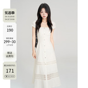 一颗小野莓韩系设计感高腰显瘦A字法式温柔蕾丝连衣裙女夏季