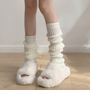夜间教习室针织袜套jk白色袜子女款小腿套春秋雪地靴堆堆袜y2k