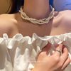 高级感巴洛克白色多层珍珠项链，锁骨链复古轻奢小众颈链夸张配饰女