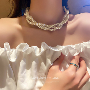 巴洛克多层珍珠项链女款2024锁骨链轻奢小众颈链夸张脖子配饰