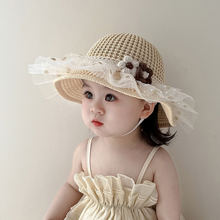儿童防晒帽子夏季薄款女孩遮阳太阳帽女宝宝可爱甜美出游防晒草帽