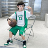 儿童夏季短袖篮球服2024男童宽松运动纯棉假两件球衣炸街套装