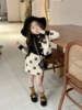 儿童套装毛线上衣裙子2023秋季女孩洋气，韩版花朵开衫外套半身裙潮