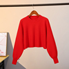 高腰短款红色毛衣秋冬季圆领蝙蝠袖套头本命年上衣搭连衣裙打底衫