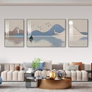 背有靠山客厅装饰画大气，沙发背景墙挂画高级感三联画抽象山水壁画