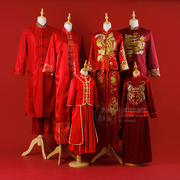 全家福古装风红色秀和新年款春节家庭装一家六口亲子装摄影服装