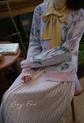 兰奕屋语原创设计紫色玫瑰花朵，马海毛毛衣开衫五色提花通勤羊毛