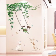 小清新墙贴装饰墙纸卧室墙壁，贴画温馨背景墙布置猫咪自粘客厅贴纸