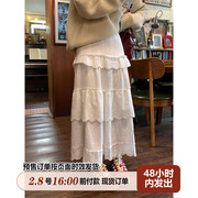 乌77韩版白色蕾丝蛋糕裙女松紧高腰遮胯显瘦宽松百搭中长款裙子冬