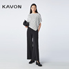 Kavon/卡汶时尚气质设计感棉醋纤混纺圆领方格不规则蝙蝠短袖上衣