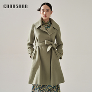 香莎chansarr复古气质豆沙绿双面，呢大衣简约设计莫兰迪色系外套