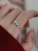 s925银小猫咪戒指复古做旧开口戒指，流行简约级感食指戒