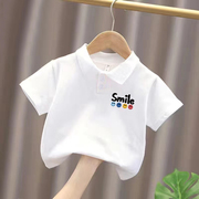 儿童纯棉短袖polo衫上衣，男童宝宝夏装白色，半袖t恤女童洋气体恤潮