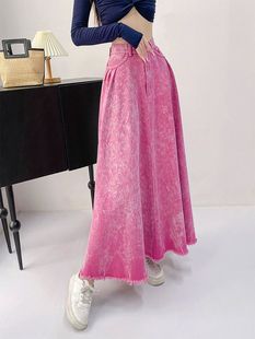 桃粉色高级感牛仔半身裙女2023夏季设计高腰显瘦a字裙中长裙