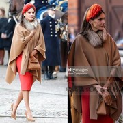高级定制莱蒂齐亚西班牙王妃同款不规则驼色双面羊绒斗篷外套大衣
