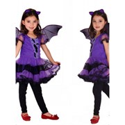 儿童万圣节服装女童紫色蝙蝠翅膀服小孩女孩cosplay女巫表演出服