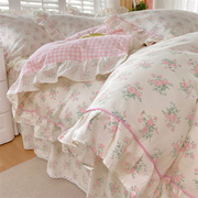 韩版花边小碎花全棉，纯棉床单床裙四件套，蕾丝花边粉色被套床上用品