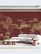 新中式客厅沙发电视背景墙纸壁画影视墙布茶室茶楼书房阁楼墙壁纸