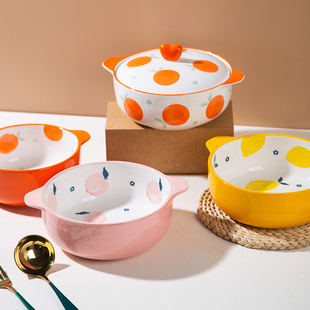 双耳汤碗家用大号泡面碗螺蛳粉碗带盖汤盆大碗日式陶瓷餐具