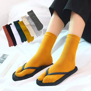 5双二指袜日式夹脚人字拖木屐，袜分趾女中高筒，纯棉二趾家居地板袜