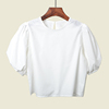 日系圆领灯笼袖小宽松高腰，白色衬衫夏季甜美设计感短款t恤衫
