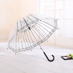 阿波罗透明伞长柄花边拱形鸟笼伞拍照摄影自动直杆公主雨伞