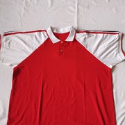 夏季中高小学生校服纯棉短袖，t恤红色拼白色袖子，红蓝杠可来图定制
