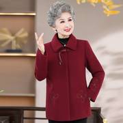 2023中老年女装秋冬季雪貂绒，毛呢外套奶奶复古红色呢子大衣