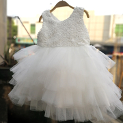 女童韩版礼服白色婚纱，公主连衣裙蓬蓬纱裙六一幼儿园毕业礼服