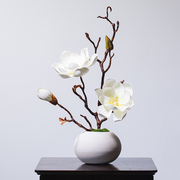 中式仿真玉兰花套装陶瓷花瓶桌面摆放花卉花艺客厅餐厅装饰假花