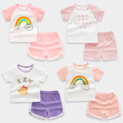 夏装女宝宝短袖短裤，套装婴儿纯棉小孩衣服，儿童女童洋气小童运动装