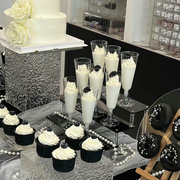 黑色婚礼甜品台纸杯蛋糕透明慕斯杯香槟杯装饰推推乐贴纸棒棒糖棍