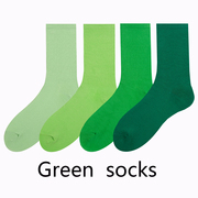 绿色袜子女春夏薄款荧光长筒，ins潮糖果色女士，运动纯棉个性中筒袜
