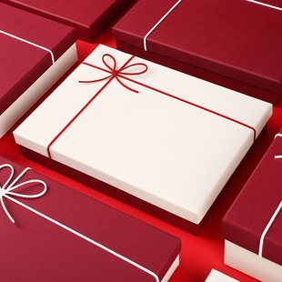 酒红色礼盒空盒睡衣围巾，盒空盒子连衣裙包装礼盒，纯色定制logo