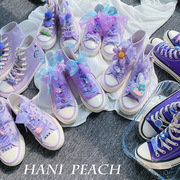 春季网纱珍珠高帮帆布鞋ins小众紫色蕾丝百搭板鞋女韩版厚底