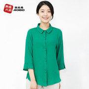 韩国中年女装衬衣衬衫七分袖宽松纯色妈妈夏装翻领薄上衣BL305035