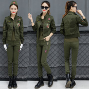 迷彩服套装女三件套韩版休闲军装军绿外套户外水兵舞广场舞演出服
